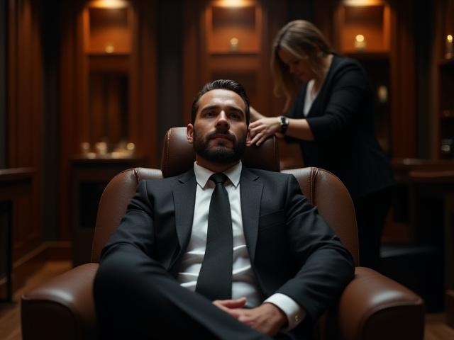 Lelaki berehat di kerusi salon