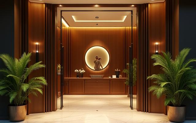 Pintu masuk utama Peralatan Elok dengan aura hangat dan mesra.