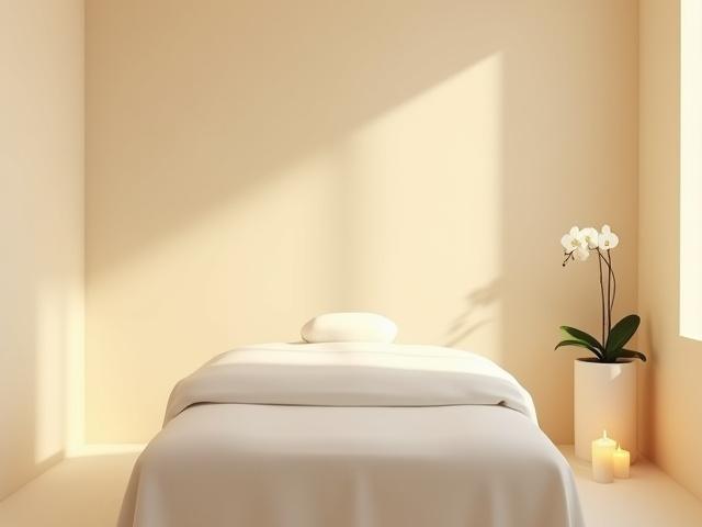 Bilik urutan peribadi yang rapi dan selesa dengan pencahayaan malap untuk relaksasi.